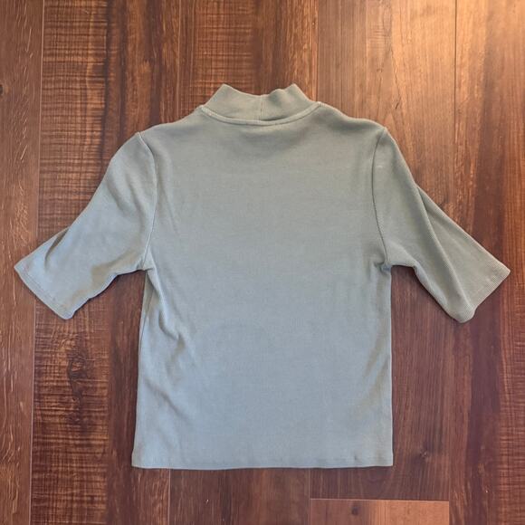 Zara Sage Green Mockneck Ribbed Blouse Large - Picture 3 of 5